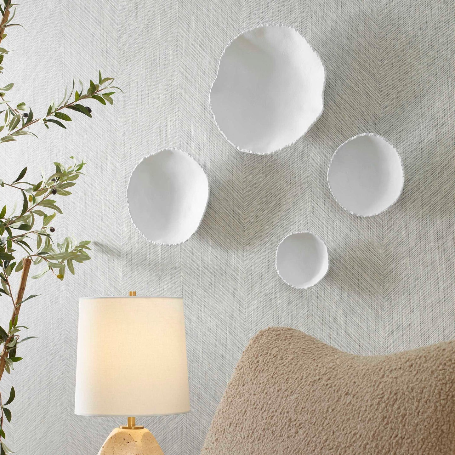 Lucky Coins - Metal Wall Bowls (Set of 4) - White