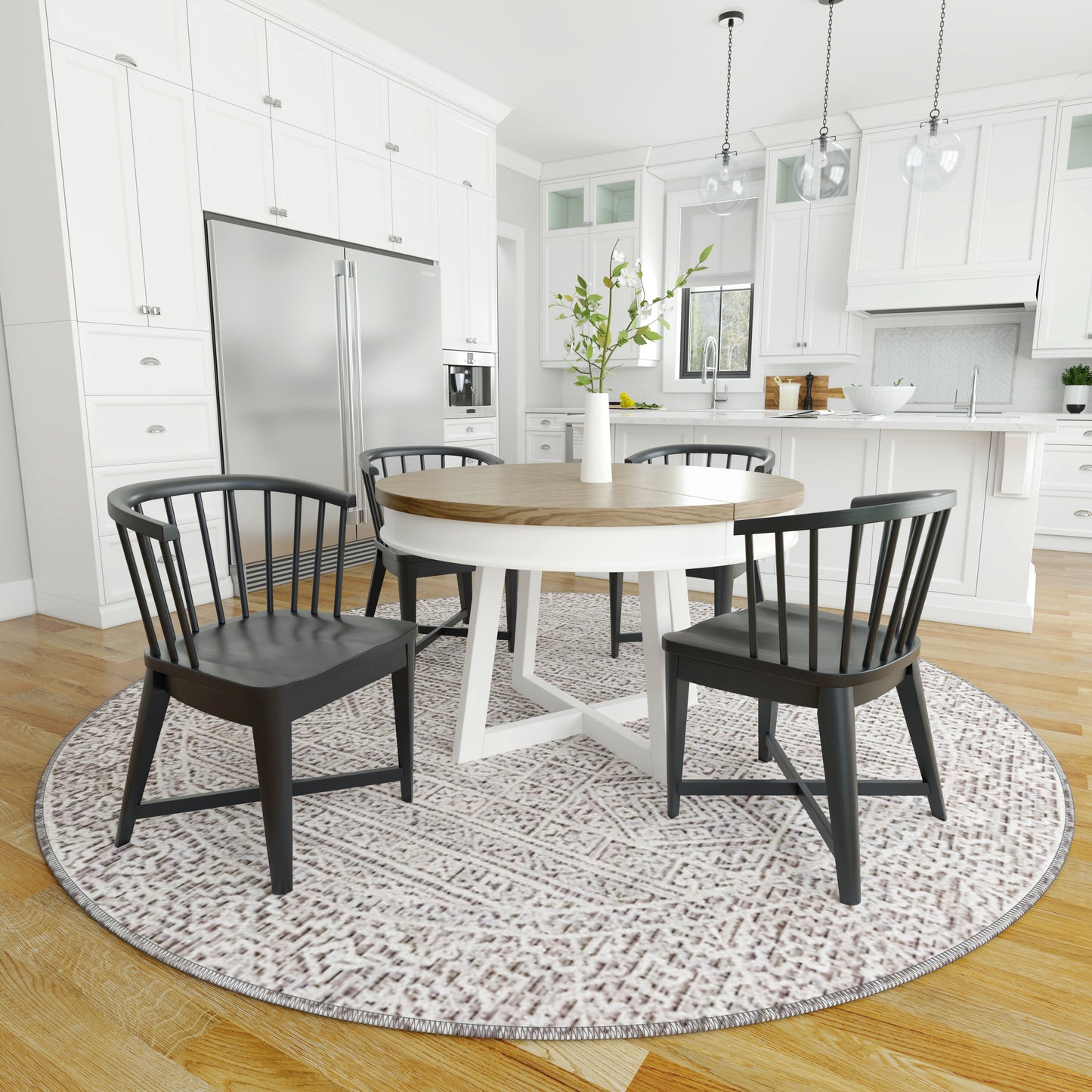 Americana Modern Dining - 48 - 66" Round Dining Table And 4 Barrel Chairs - Cotton
