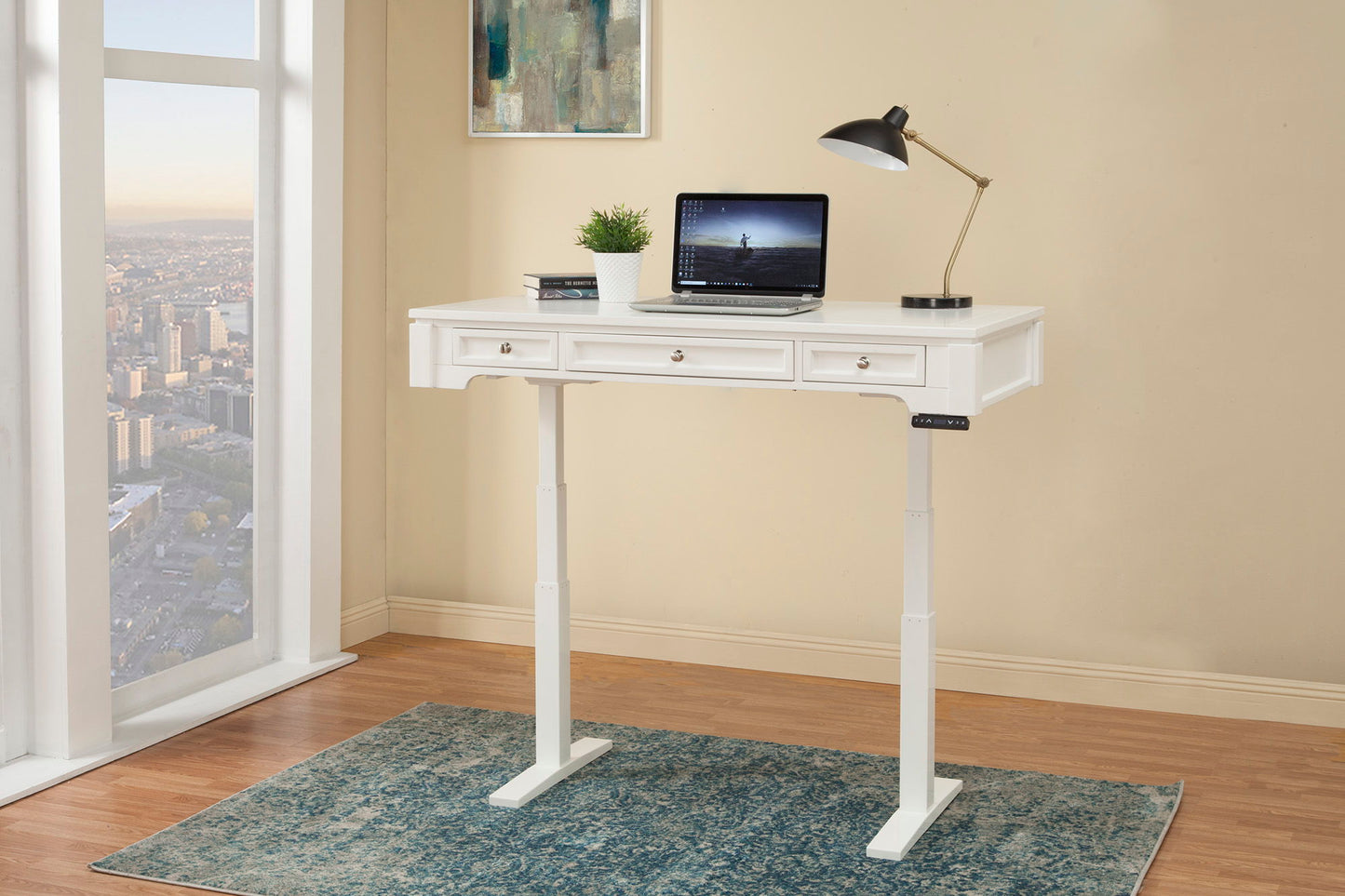 Boca - Power Lift L Desk With Hutch File And Bookcase - Cottage White