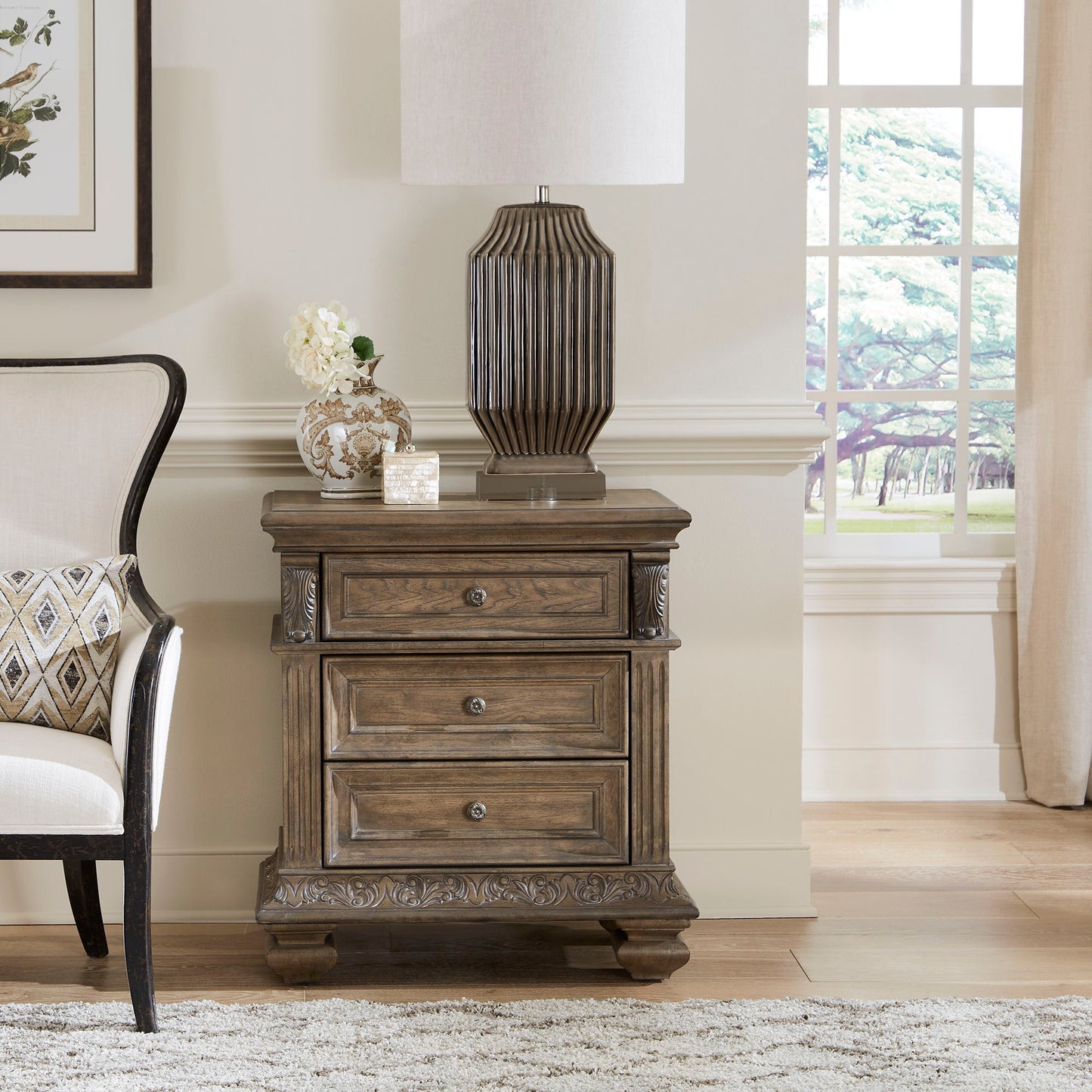 Carlisle Court - 3 Drawer Nightstand With Charging Station - Medium Brown