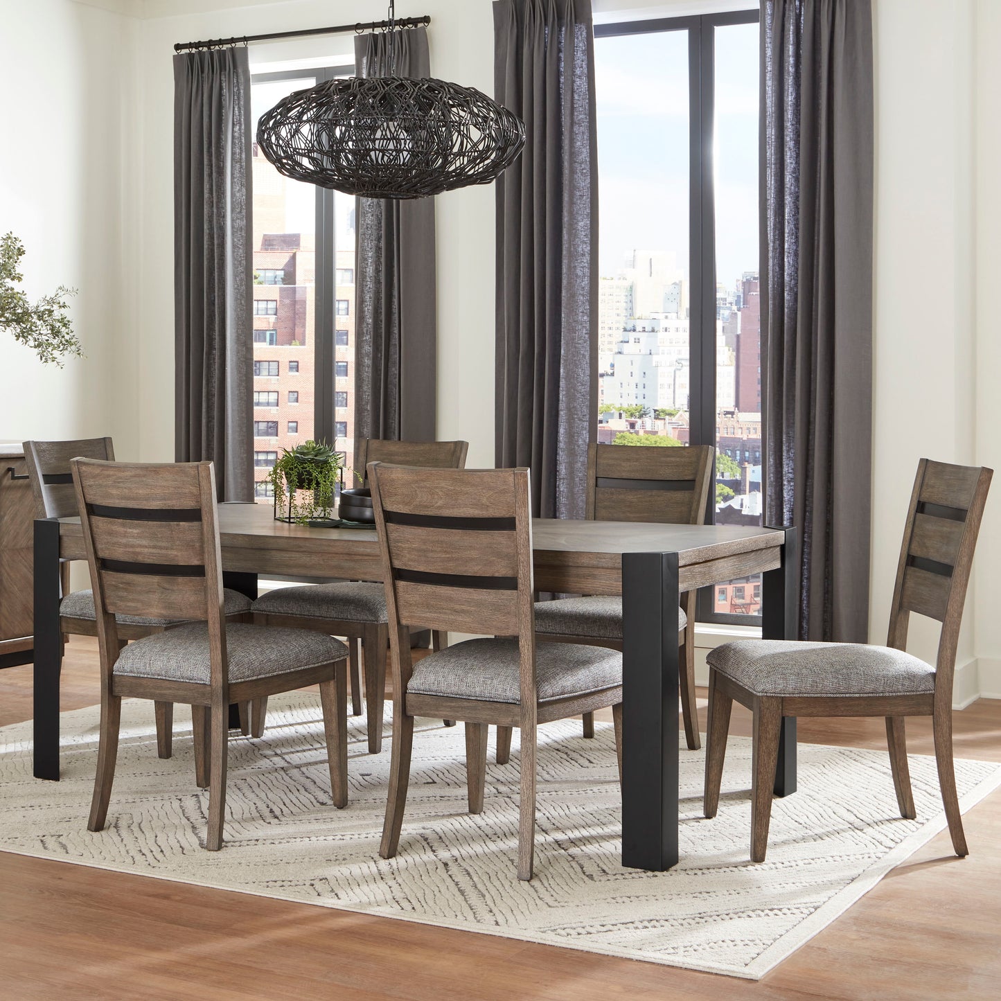 Cedar Fork - 78" Dining Table With 6 Ladderback Chairs - Smoked Arabica