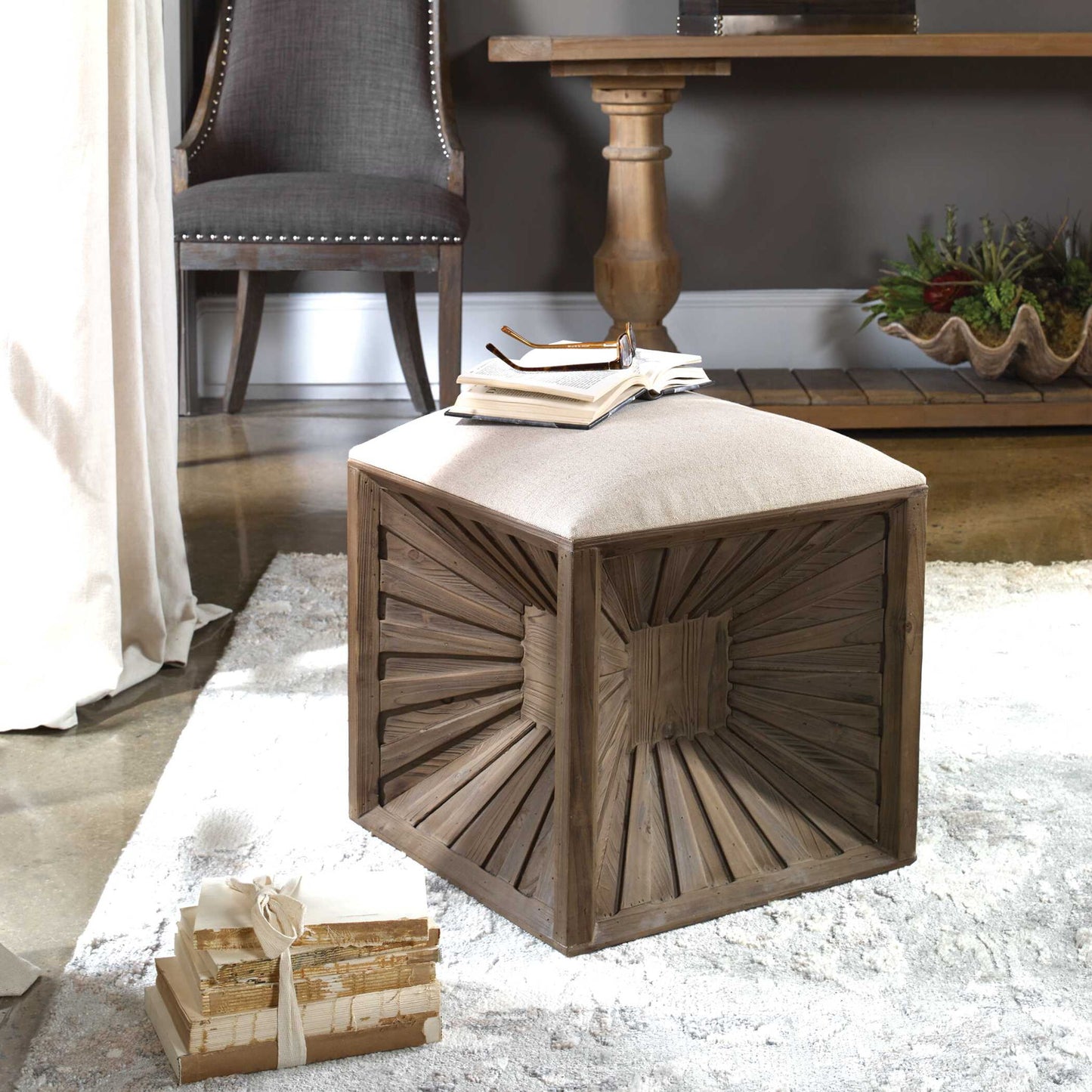 Jia - Wooden Ottoman - Light Brown