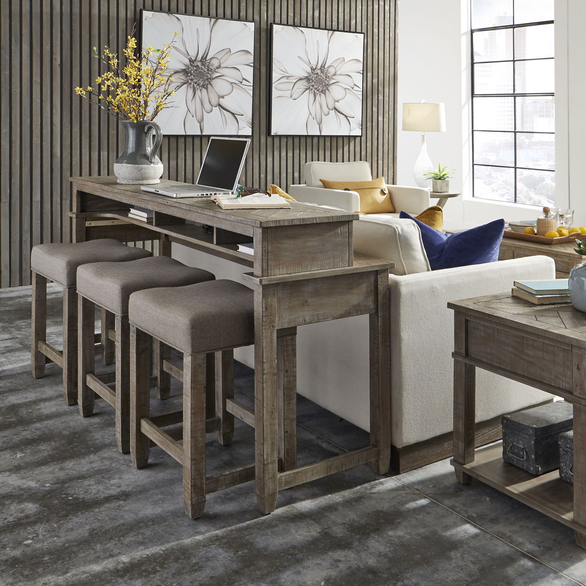 Parkland Falls - Upholstered Console Stool - Weathered Taupe