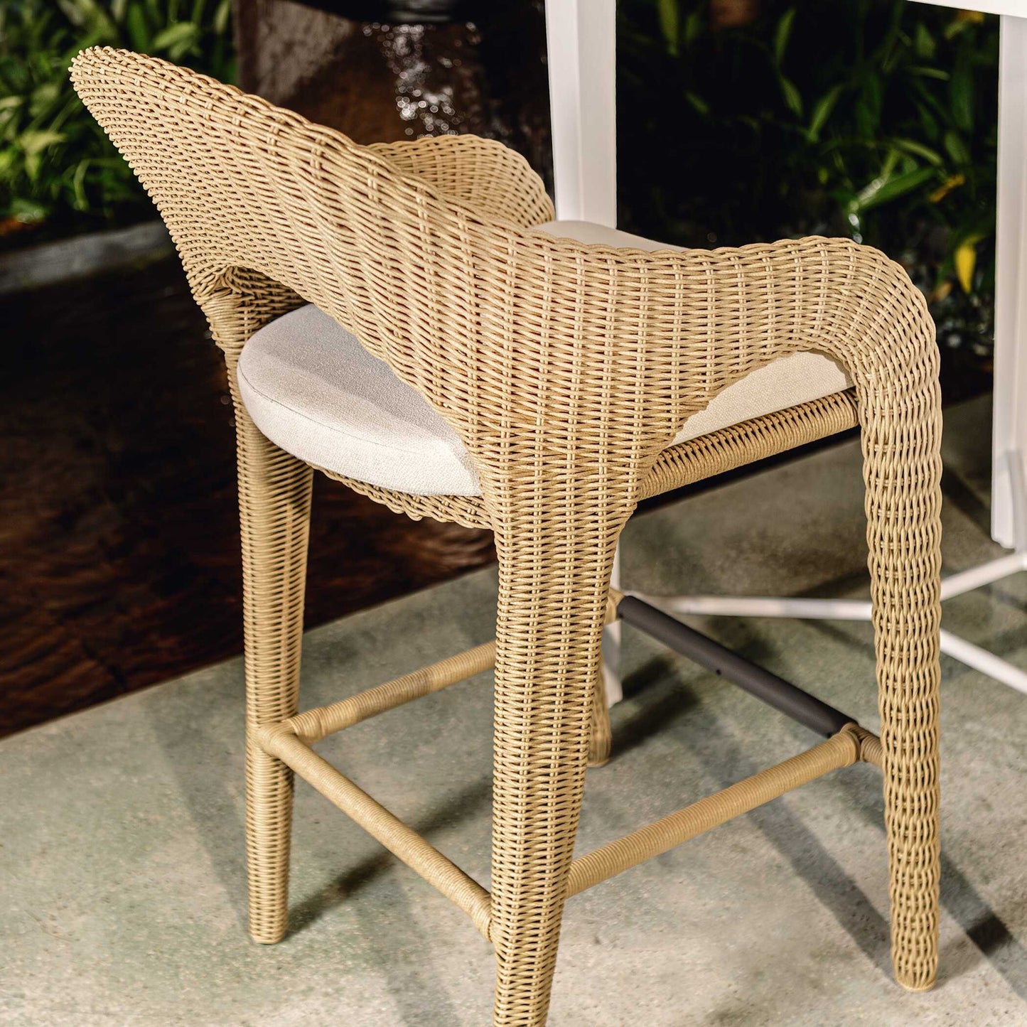 Kavali - Outdoor Wicker Counter Stool - Woodtone