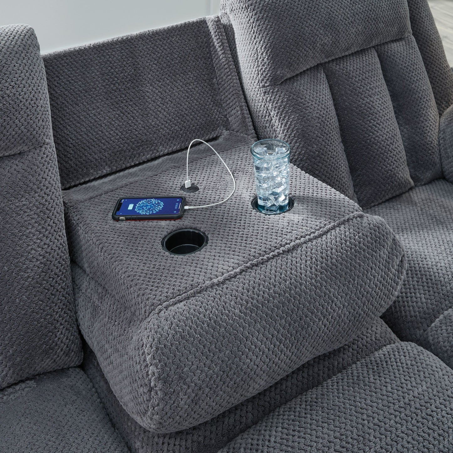 Observation - Steel - Reclining Power Sofa With Drop Down Table