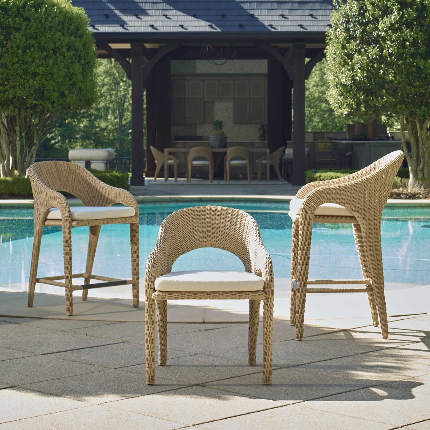 Kavali - Outdoor Wicker Counter Stool - Woodtone