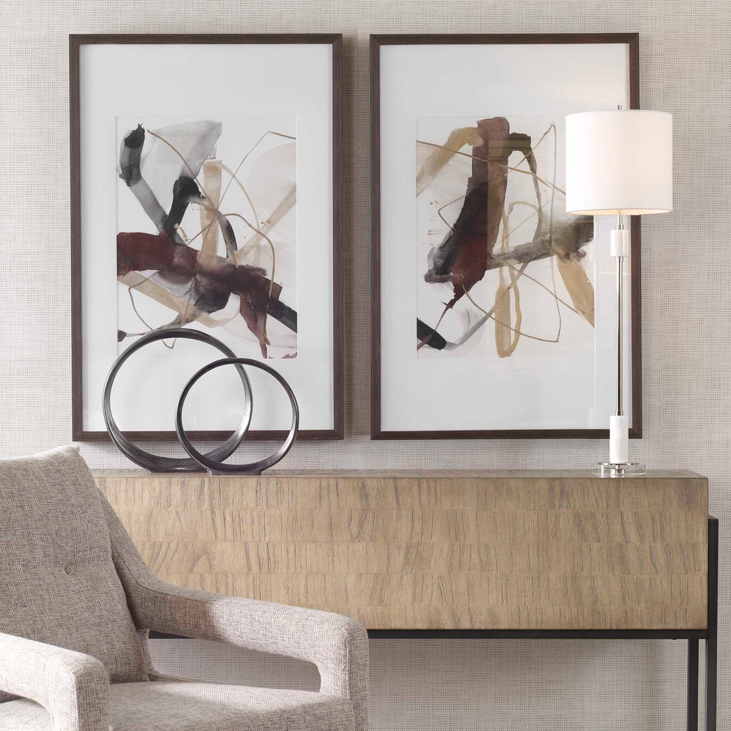 Burgundy Interjection - Abstract Prints (Set of 2) - Dark Brown