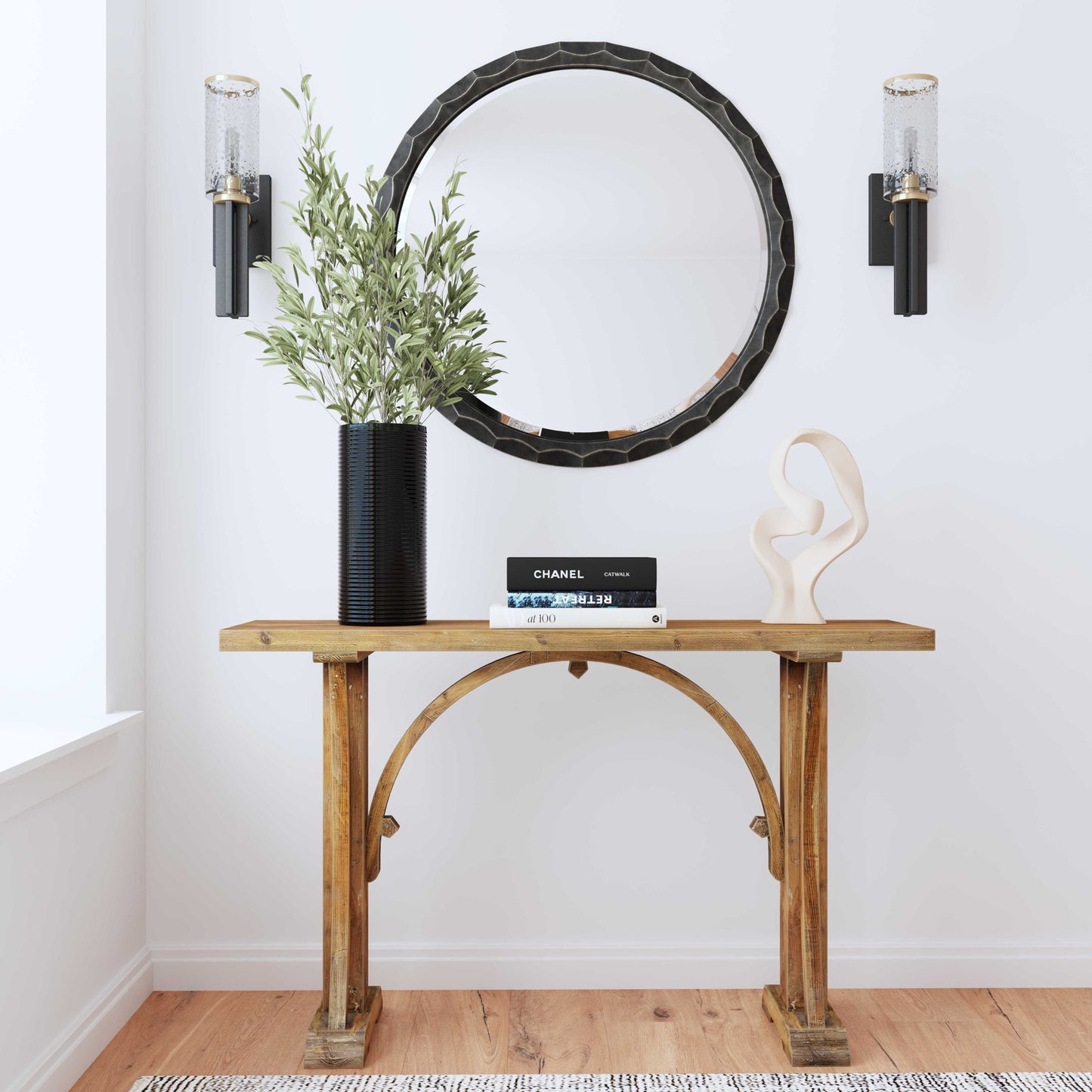 Scalloped - Edge Round Mirror - Black
