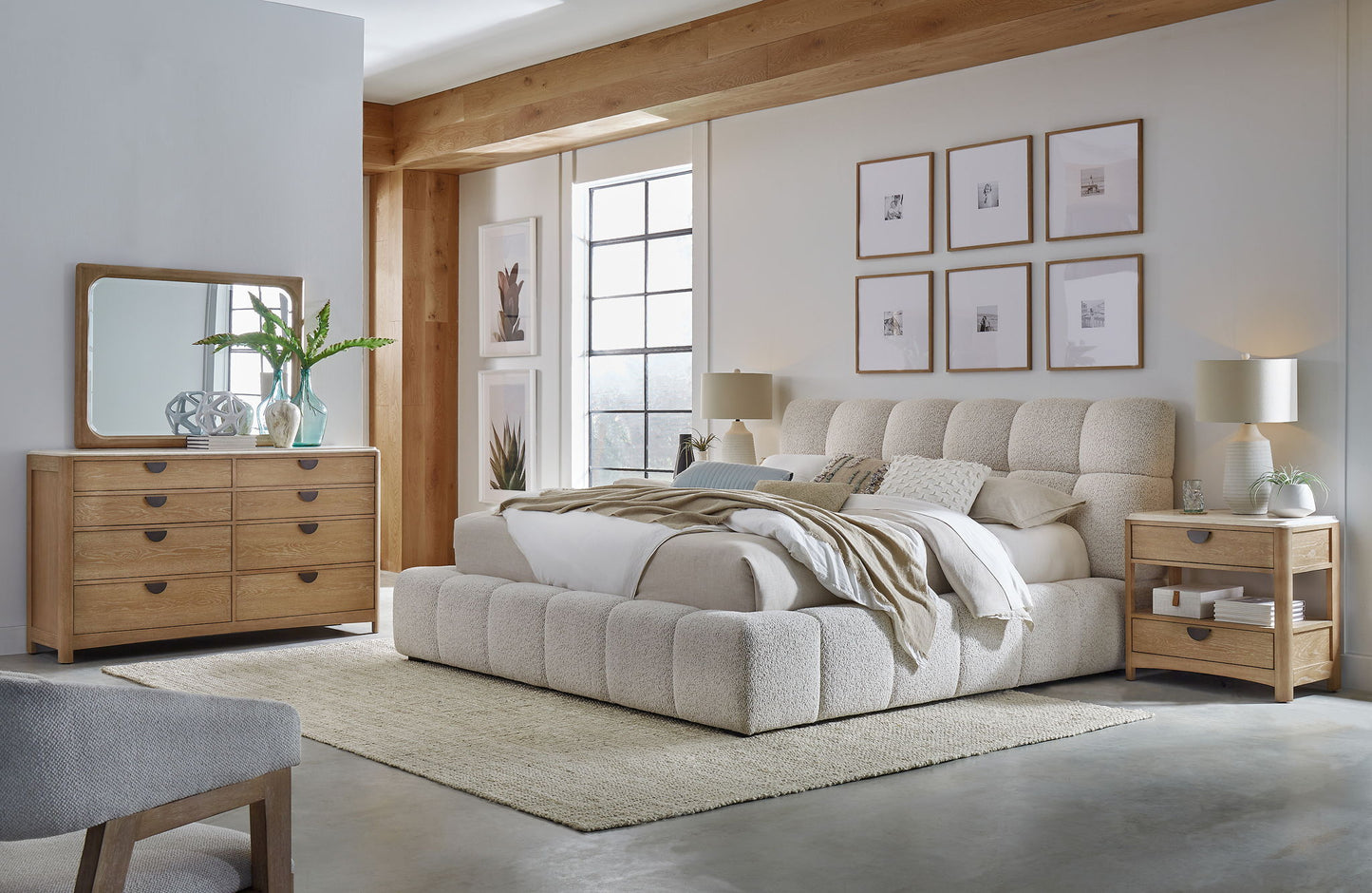Escape - Bedroom 8 Drawer Dresser And Mirror - Glazed Natural Oak