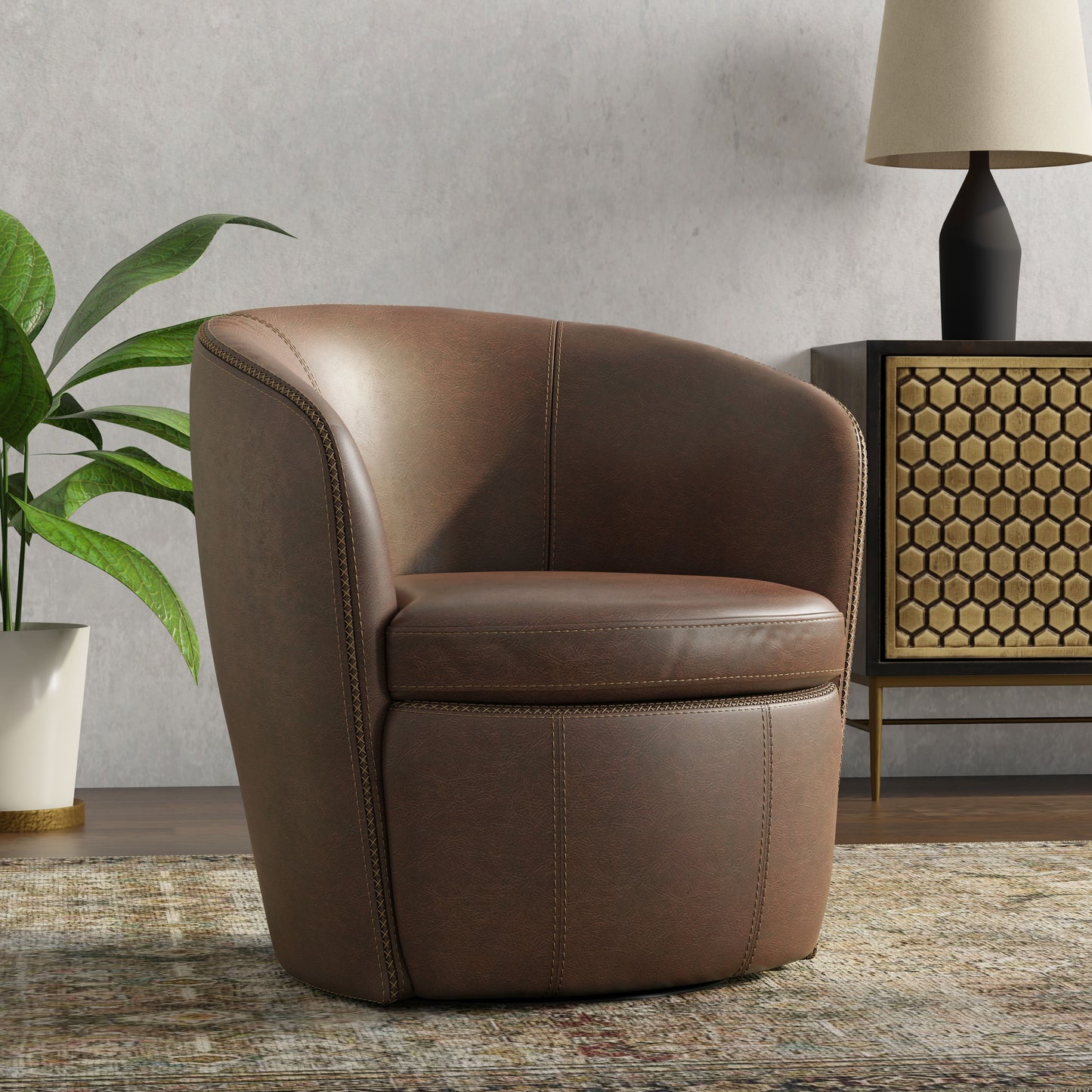 Barolo - 100% Italian Leather Swivel Club Chair (Set of 2)