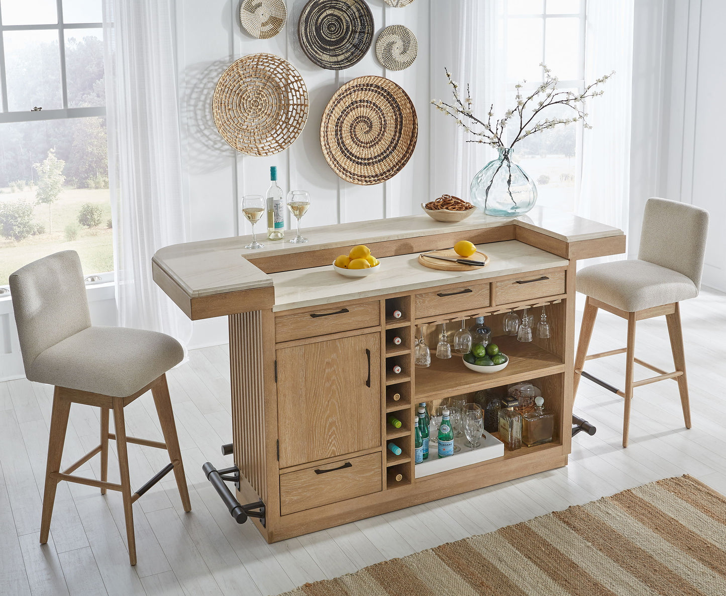 Escape - 78" Dining Bar With Stone Top - Vanilla Bean