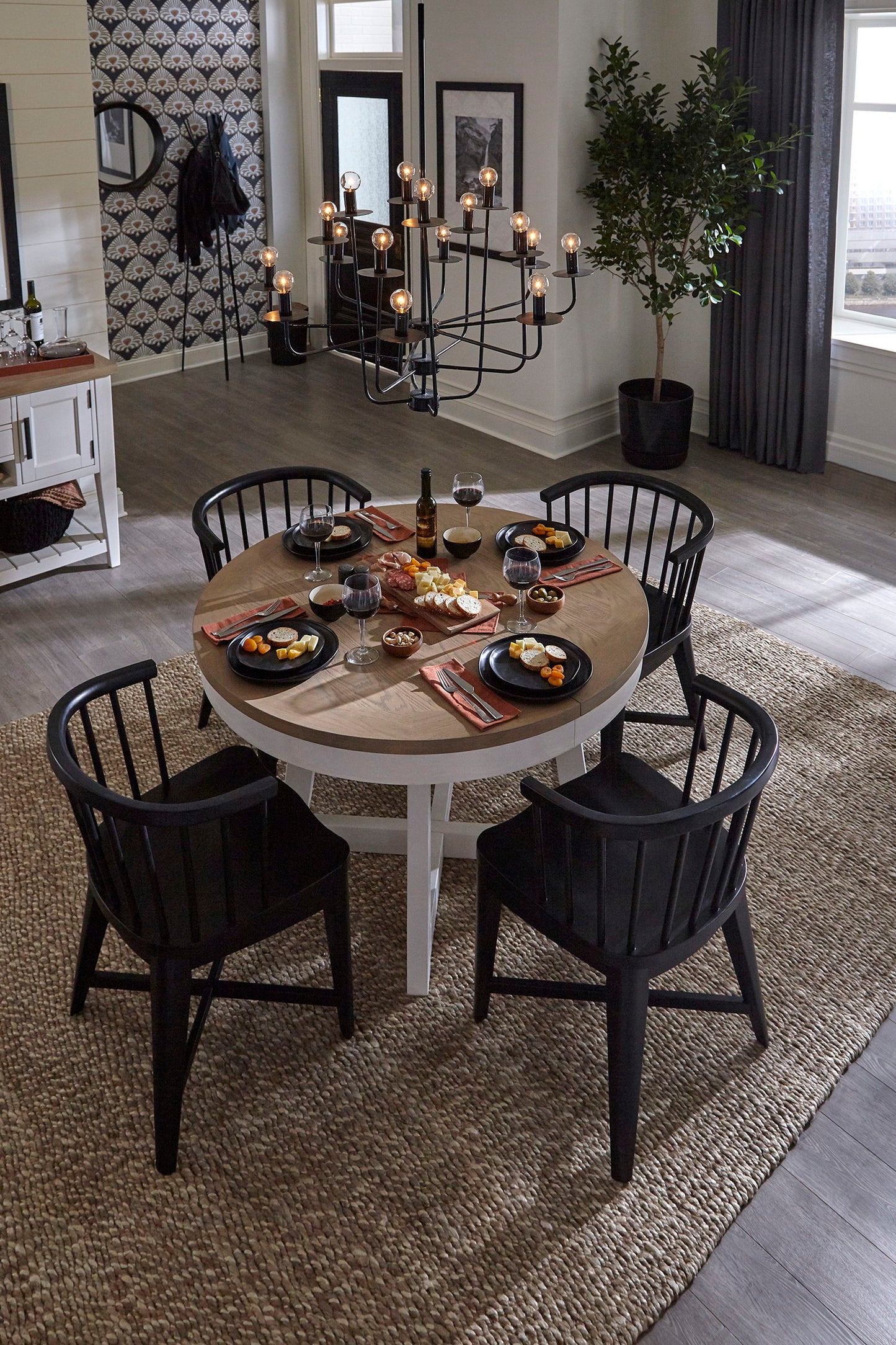 Americana Modern Dining - 48 - 66" Round Dining Table And 4 Barrel Chairs - Cotton