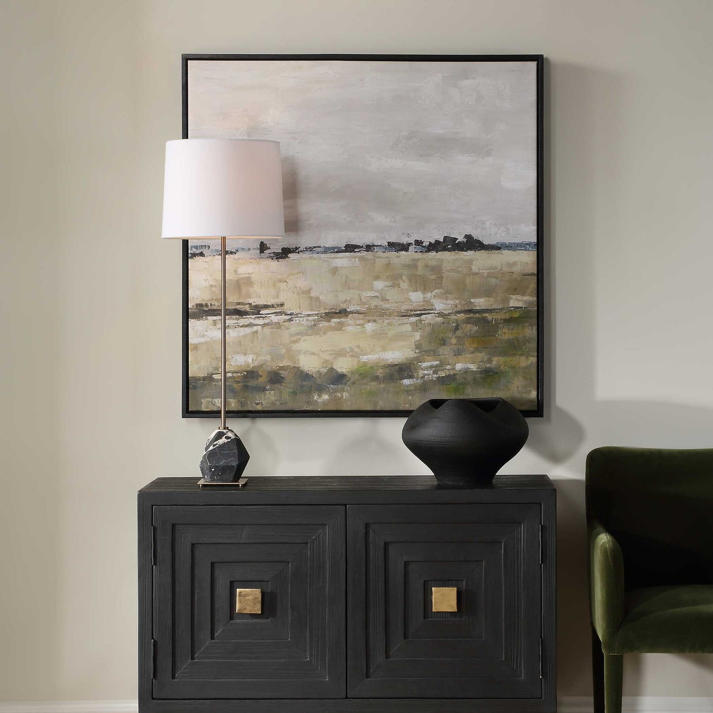 Fragment - Hand Painted Landscape Art - Black / Brown / Gray / Green / White