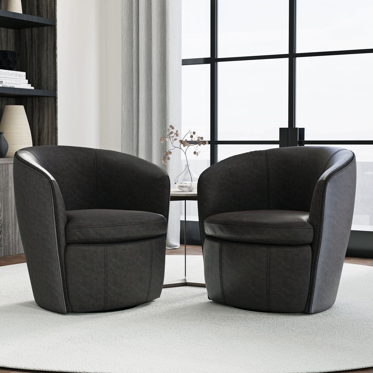 Barolo - 100% Italian Leather Swivel Club Chair (Set of 2)