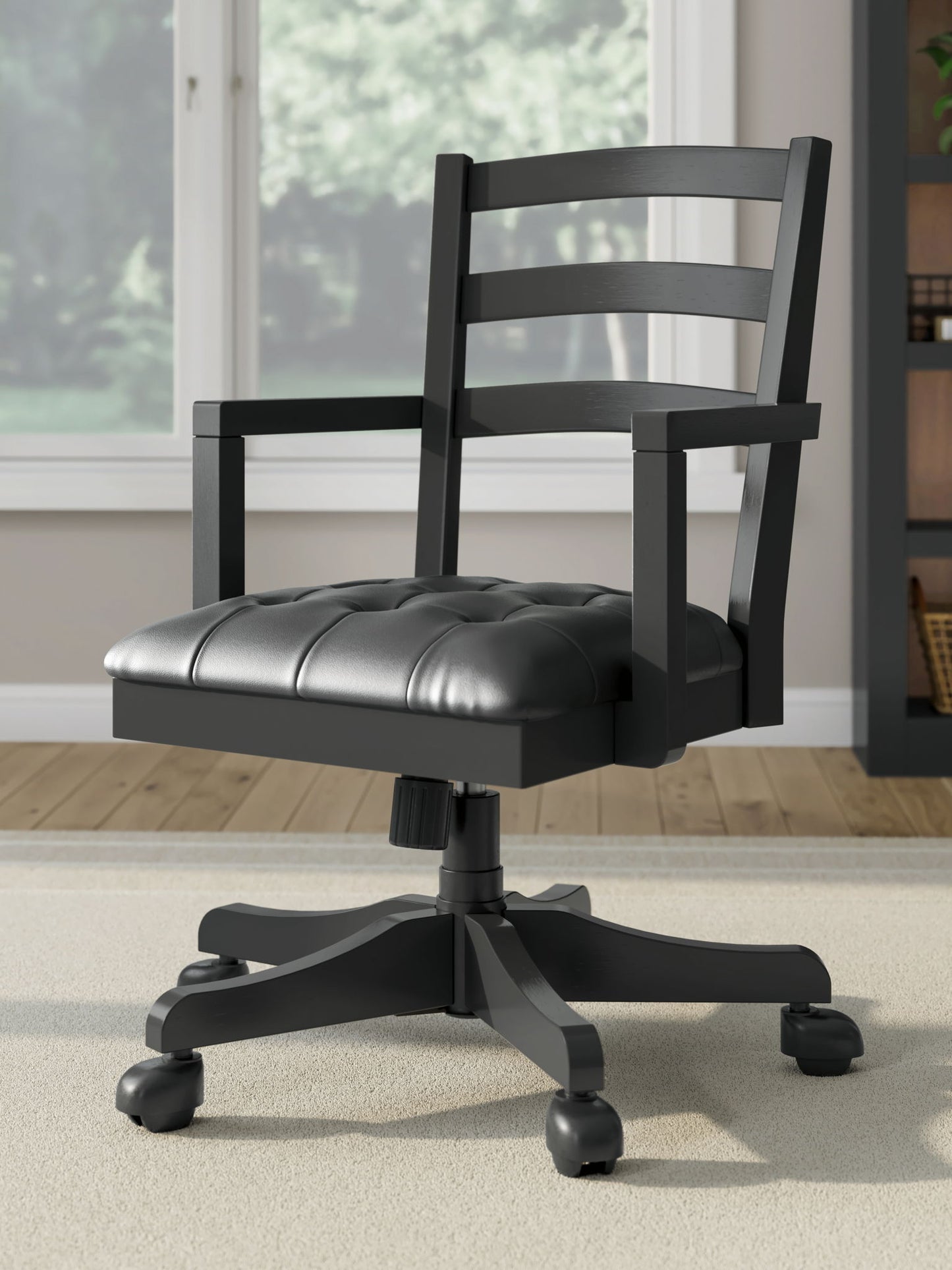 Wildenauer - Brown / Black - 4 Pc. - Home Office Desk And Return, Swivel Desk Chair, Bookcase