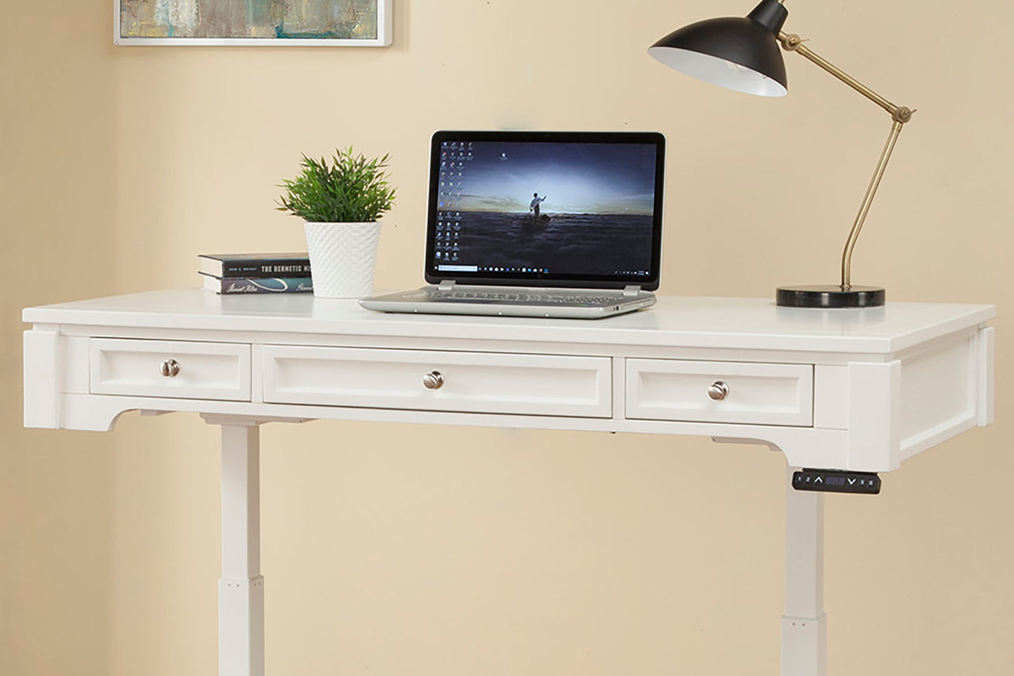 Boca - Power Lift L Desk With Hutch File And Bookcase - Cottage White