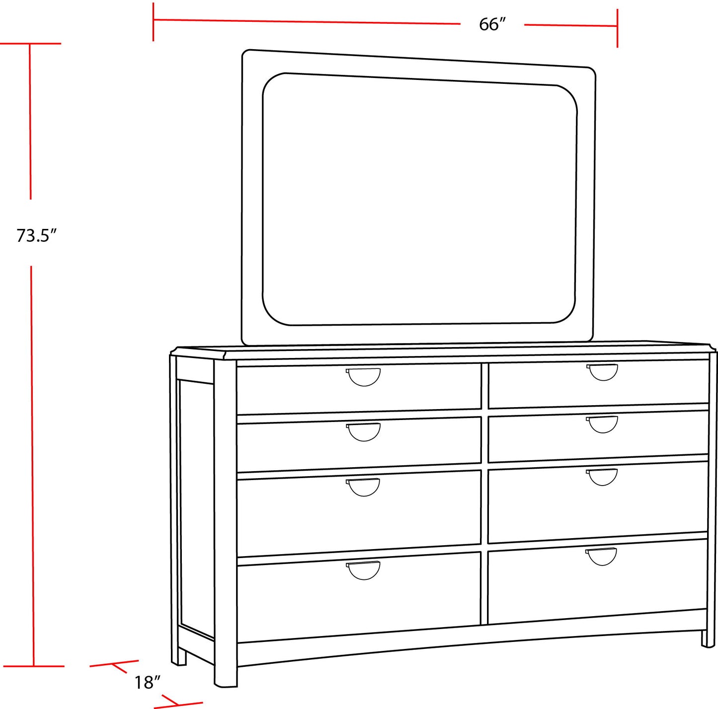 Escape - Bedroom 8 Drawer Dresser And Mirror - Glazed Natural Oak
