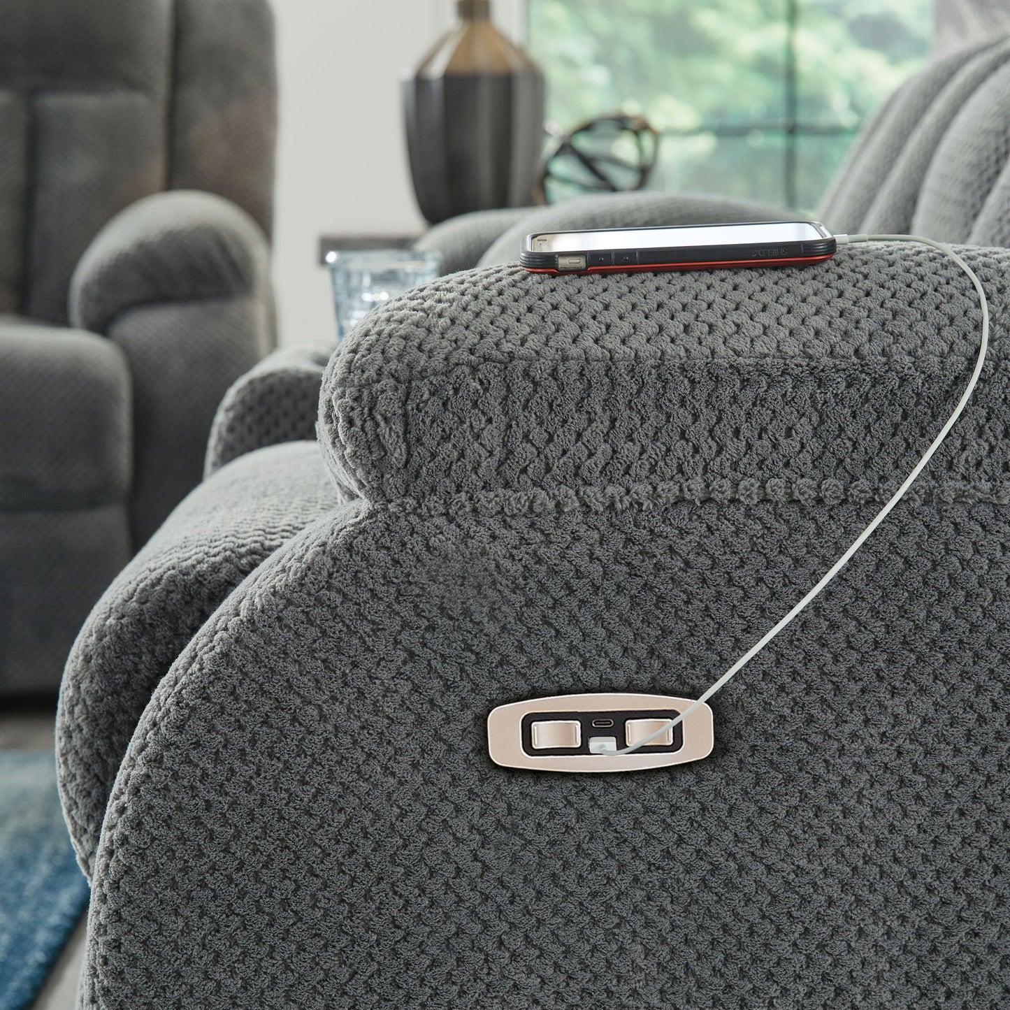 Observation - Double Reclining Power Loveseat With Console - Steel