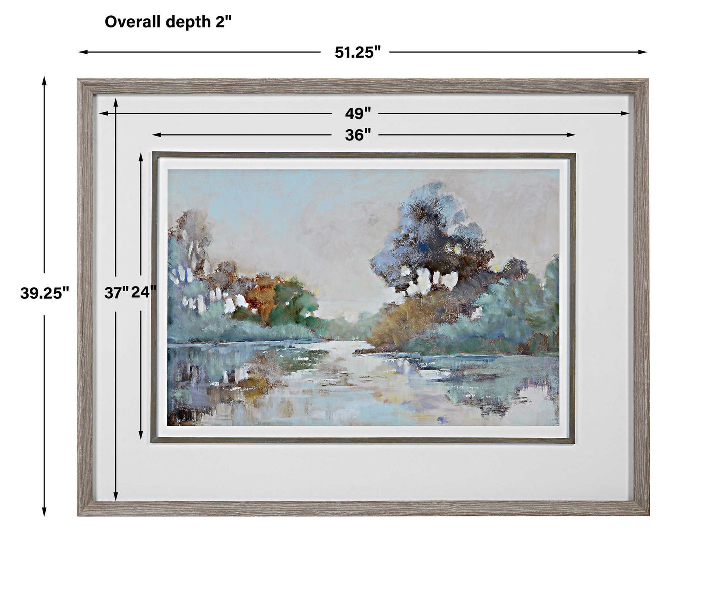 Morning Lake - Watercolor Framed Print - Blue