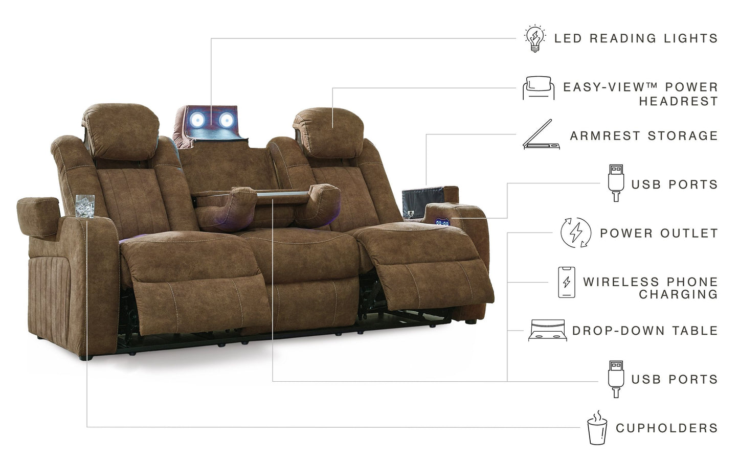 Wolfridge - Power Reclining Loveseat With Console /Adj Hdrst - Brindle