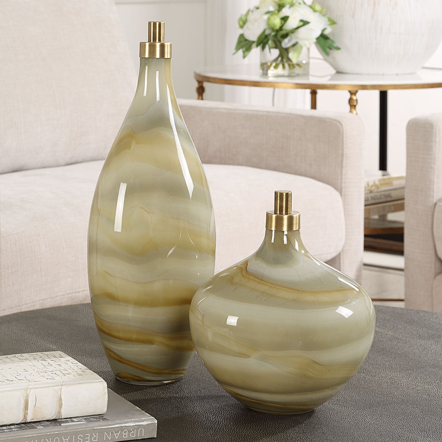 Cascade - Glass Bottles (Set of 2) - Green