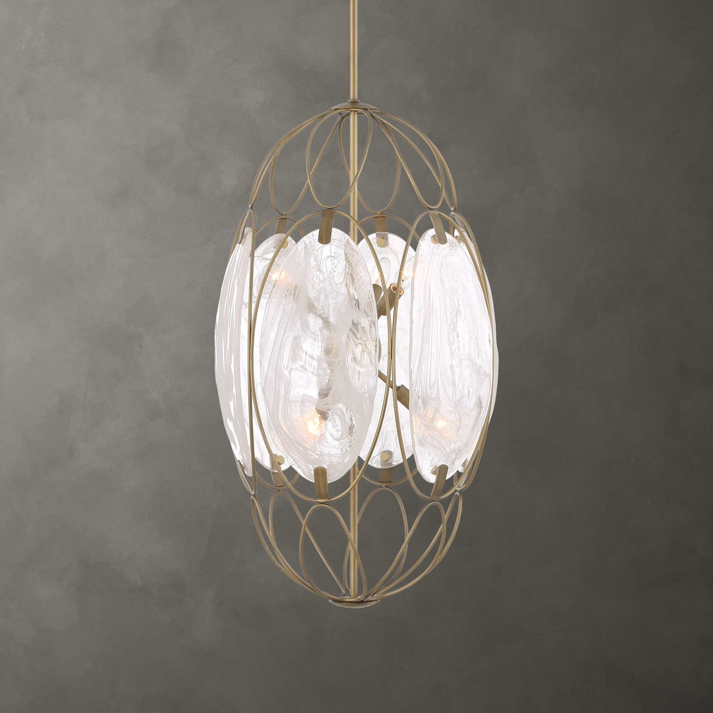 Valencia - 6 Light Glass Panel Pendant - Gold / White