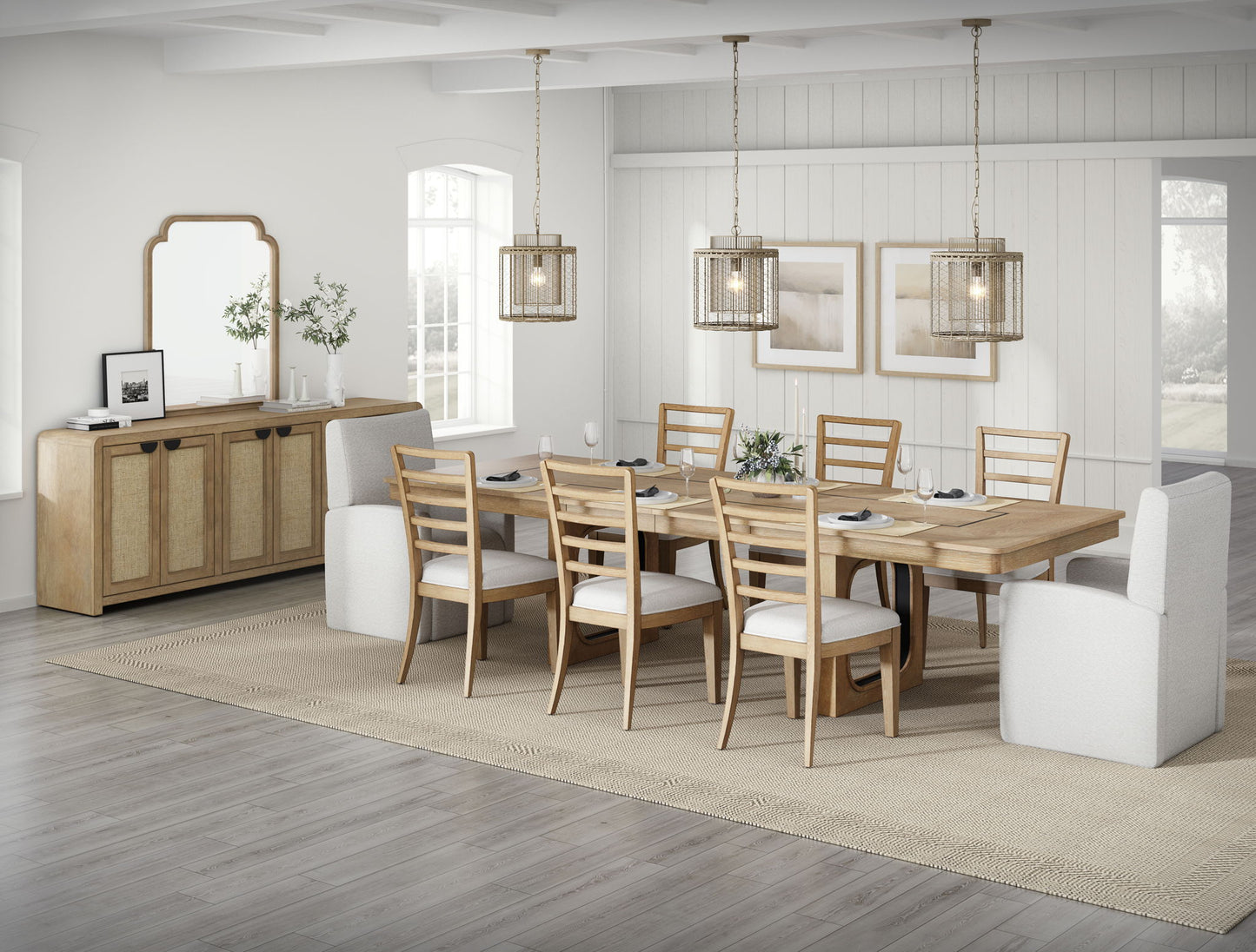 Escape - Console With Reversible Panel Doors - Glazed Natural Oak / Natural Cane
