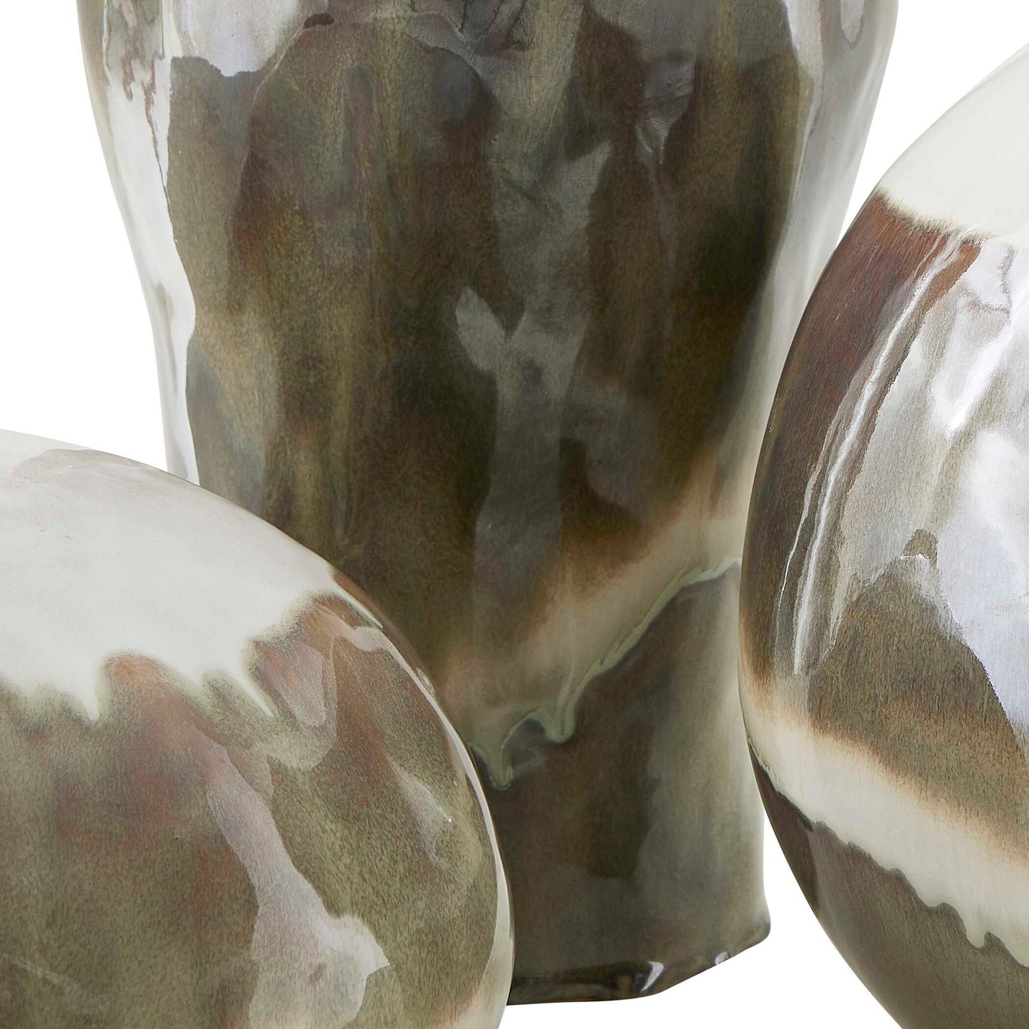 Earthflow - Glazed Outdoor Vases (Set of 3) - Brown / Green / White