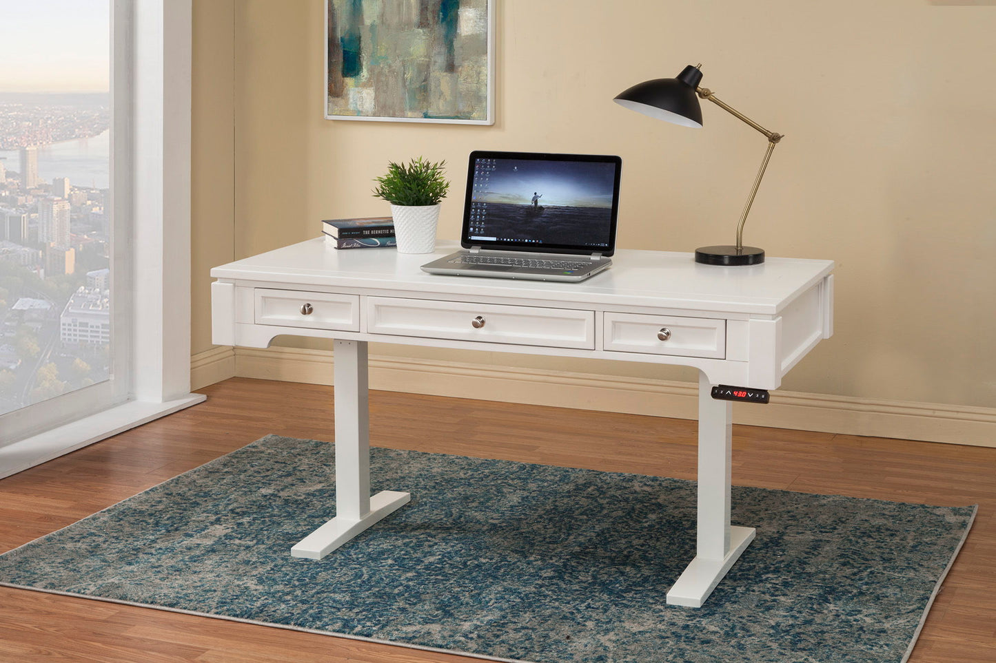 Boca - Power Lift L Desk With Hutch File And Bookcase - Cottage White
