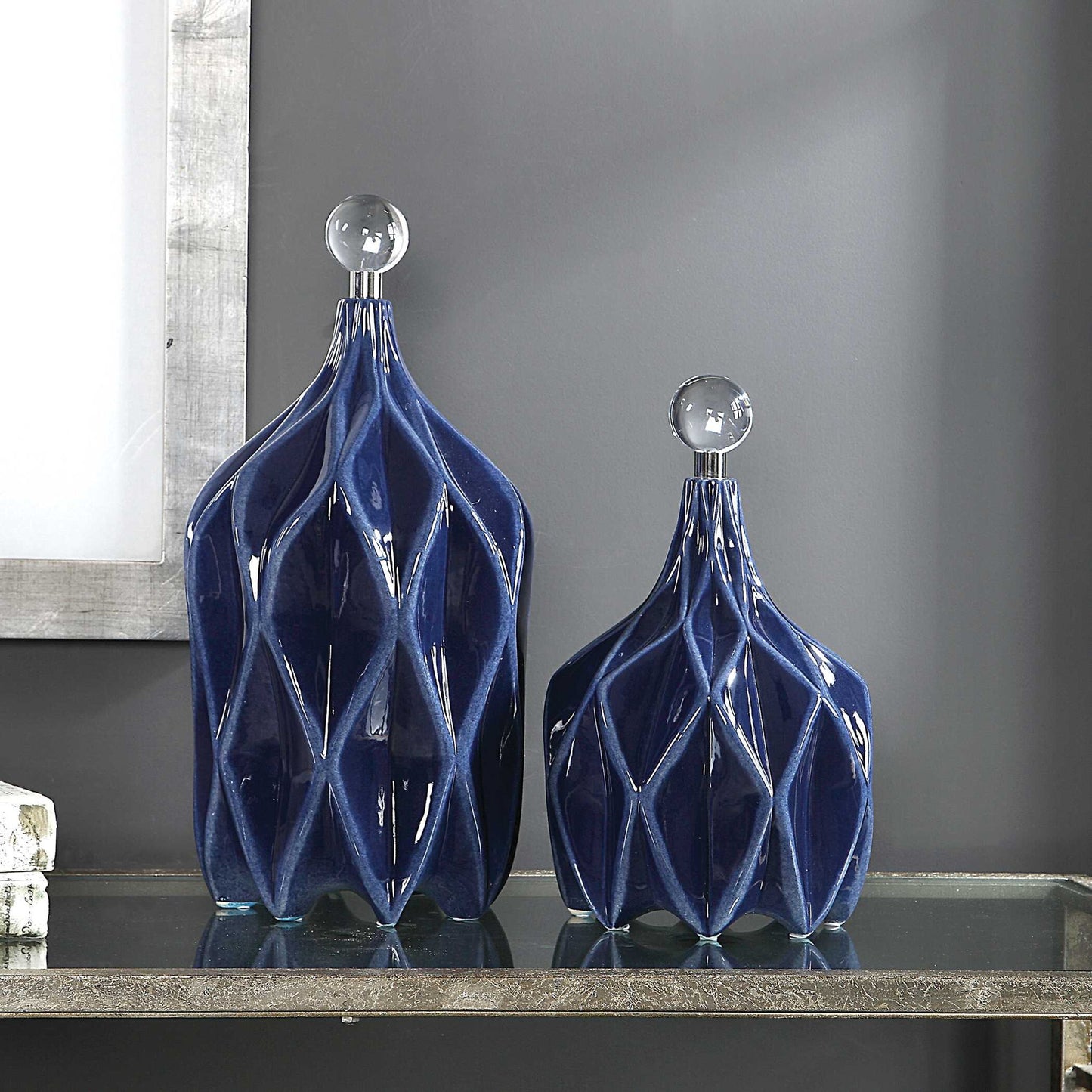 Klara - Geometric Bottles (Set of 2) - Blue