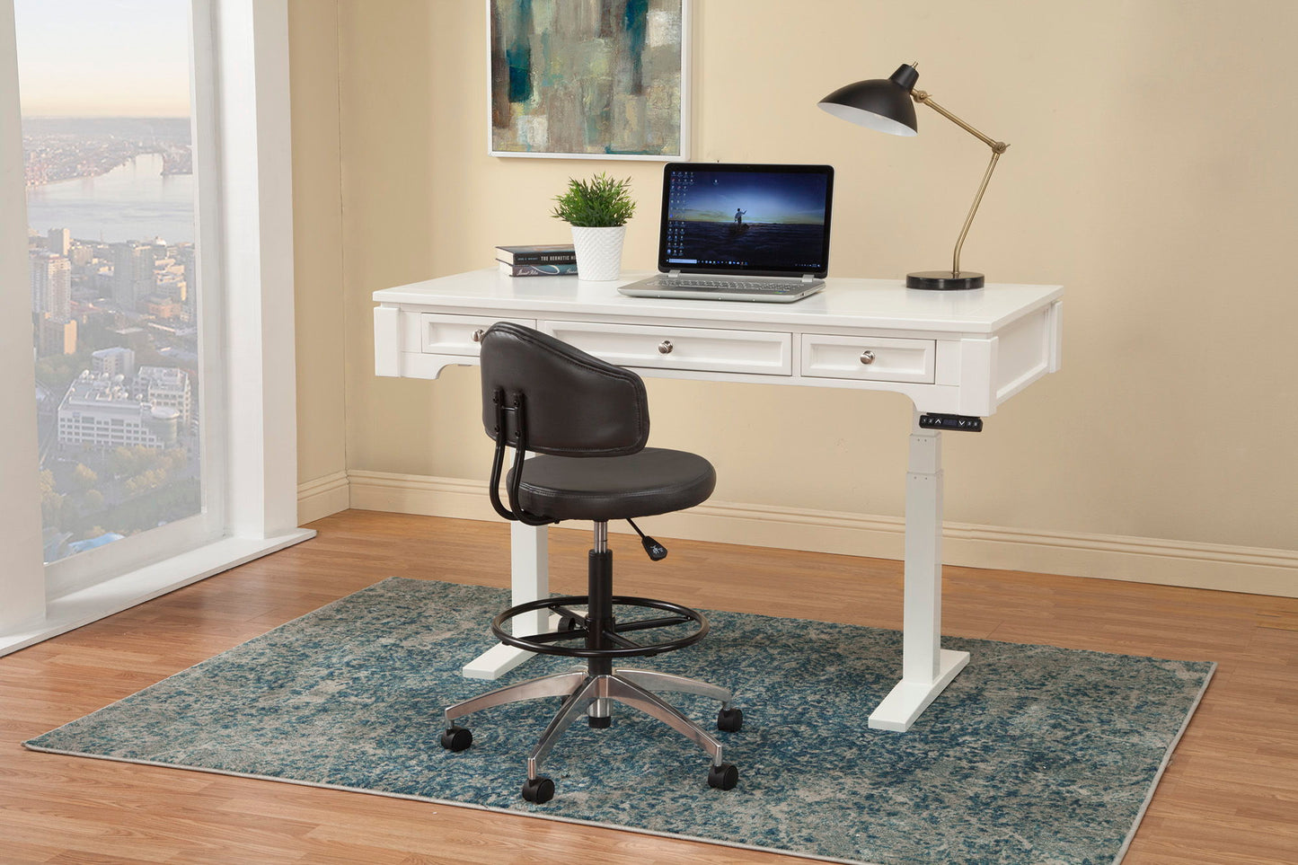 Boca - Power Lift L Desk With Hutch File And Bookcase - Cottage White