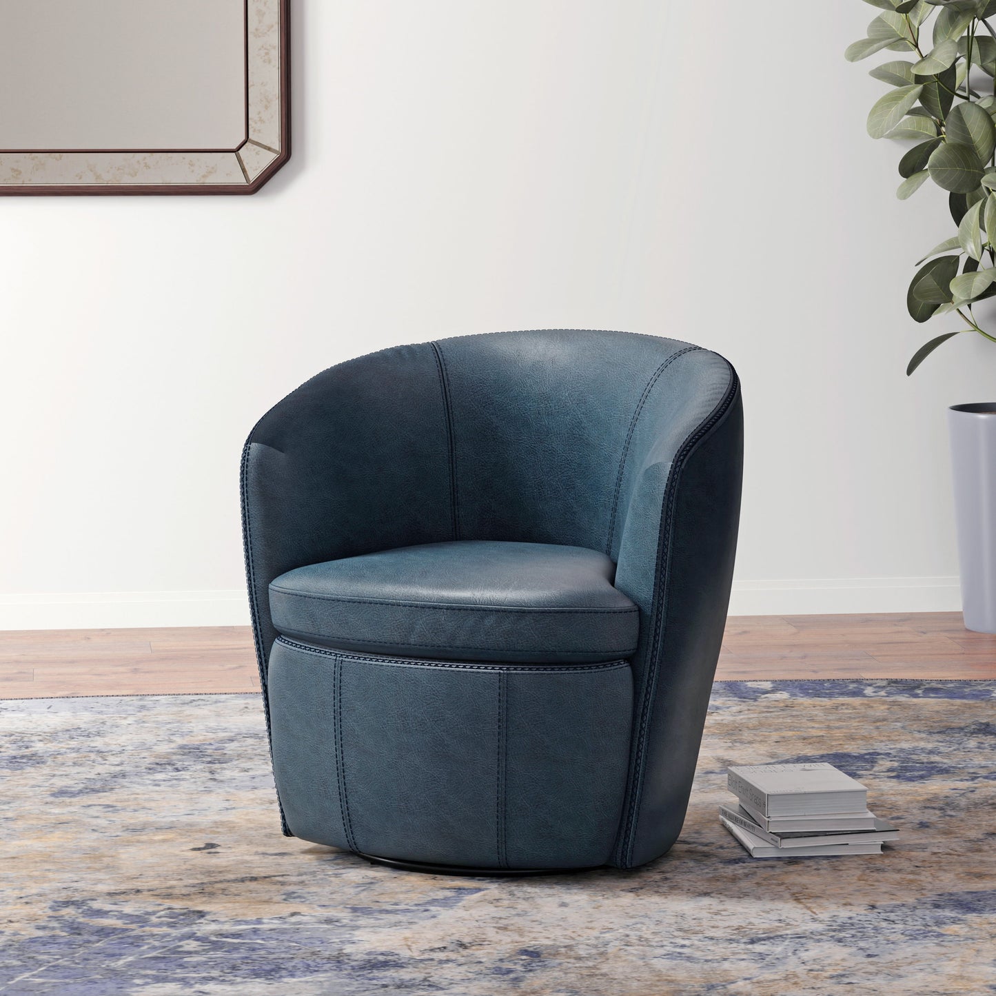 Barolo - 100% Italian Leather Swivel Club Chair (Set of 2)