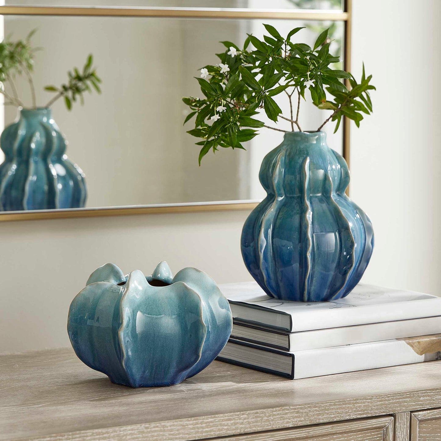 Ocean Wave - Outdoor Glazed Vases (Set of 2) - Blue / Green