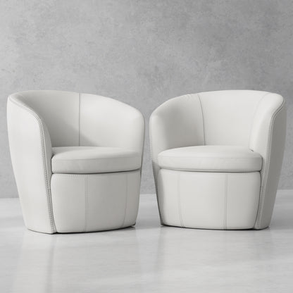 Barolo - 100% Italian Leather Swivel Club Chair (Set of 2)