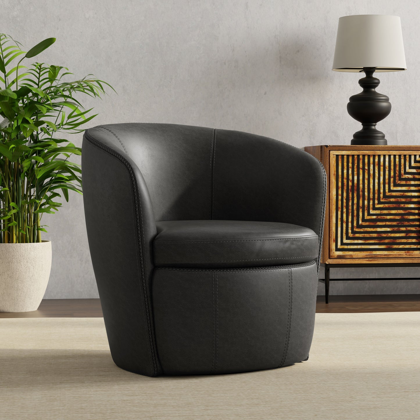 Barolo - 100% Italian Leather Swivel Club Chair (Set of 2)