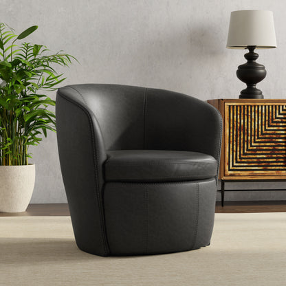 Barolo - 100% Italian Leather Swivel Club Chair (Set of 2)
