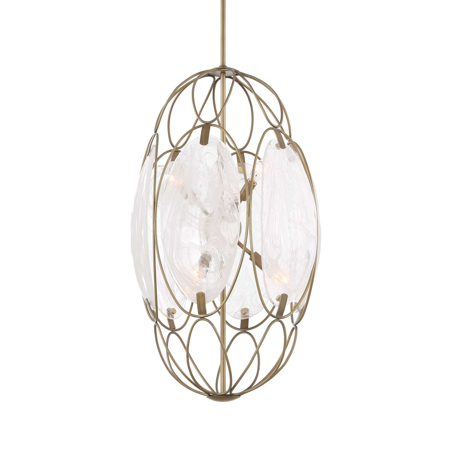 Valencia - 6 Light Glass Panel Pendant - Gold / White