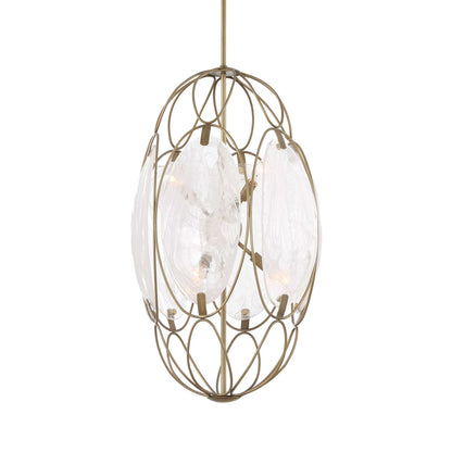 Valencia - 6 Light Glass Panel Pendant - Gold / White