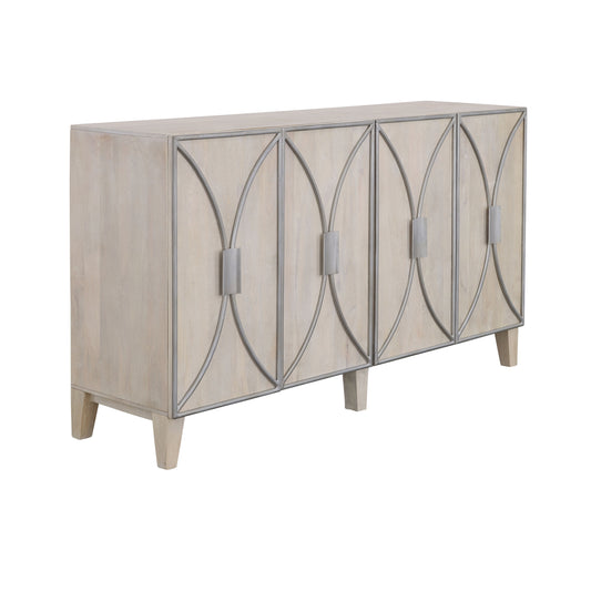 Starlight - Four Door Credenza - Whitewash / Silver