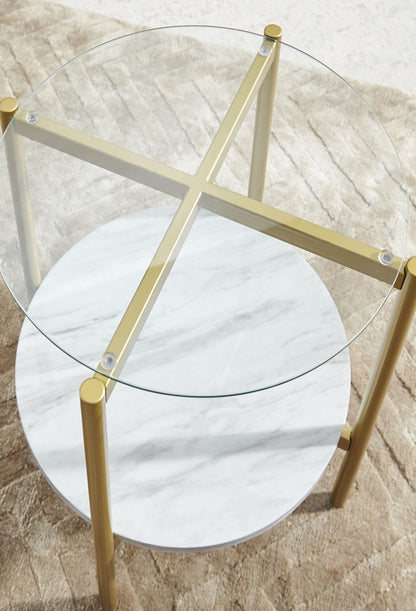 Wynora - White / Gold - Round End Table