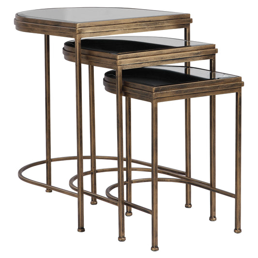 India - Nesting Tables (Set of 3) - Light Brown & Black