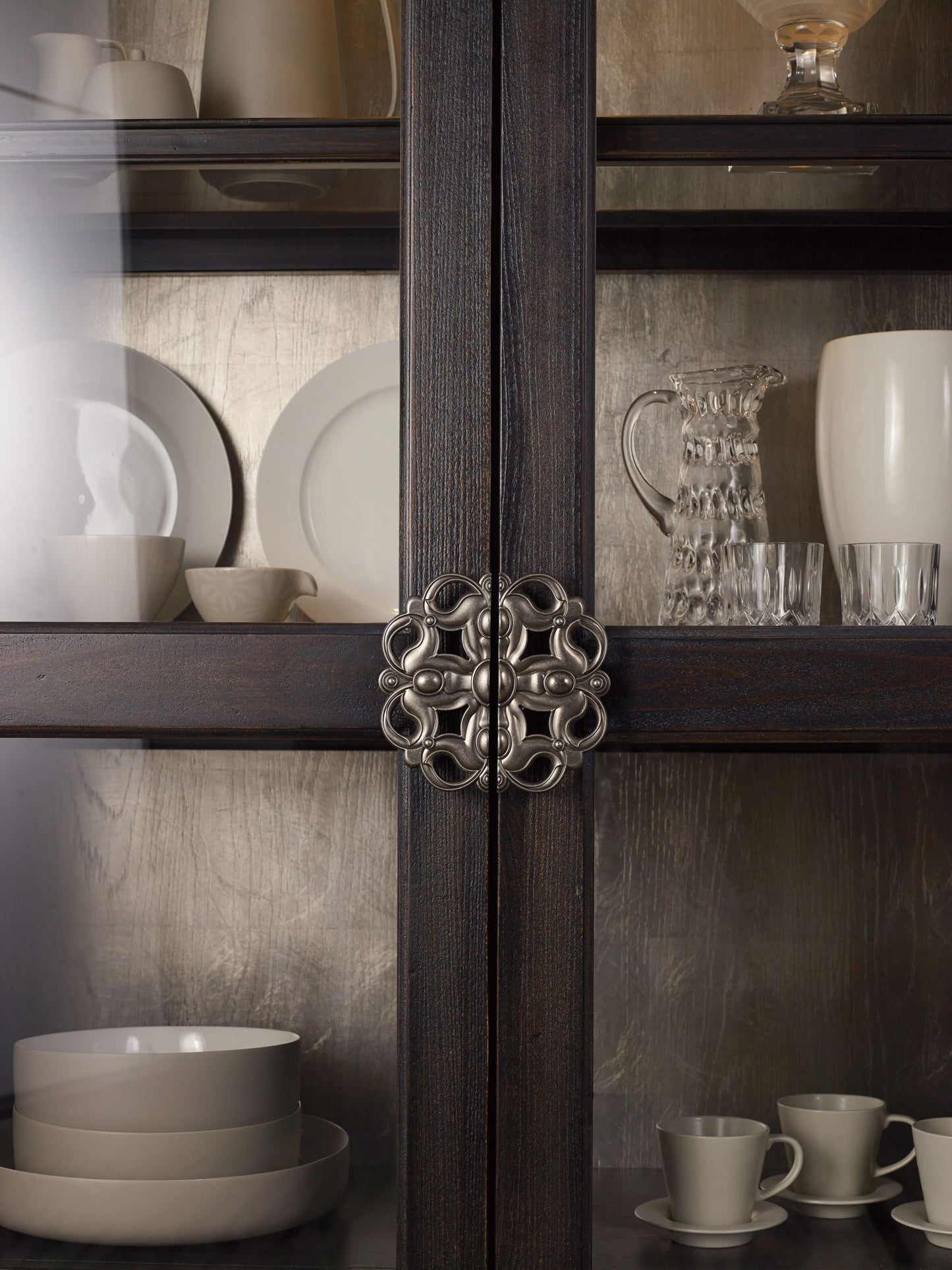 Sanctuary - Glass Bunching Curio - Ebony Antiqued Oak