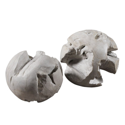 Ermanno - Teak Balls (Set of 2) - Pearl Silver