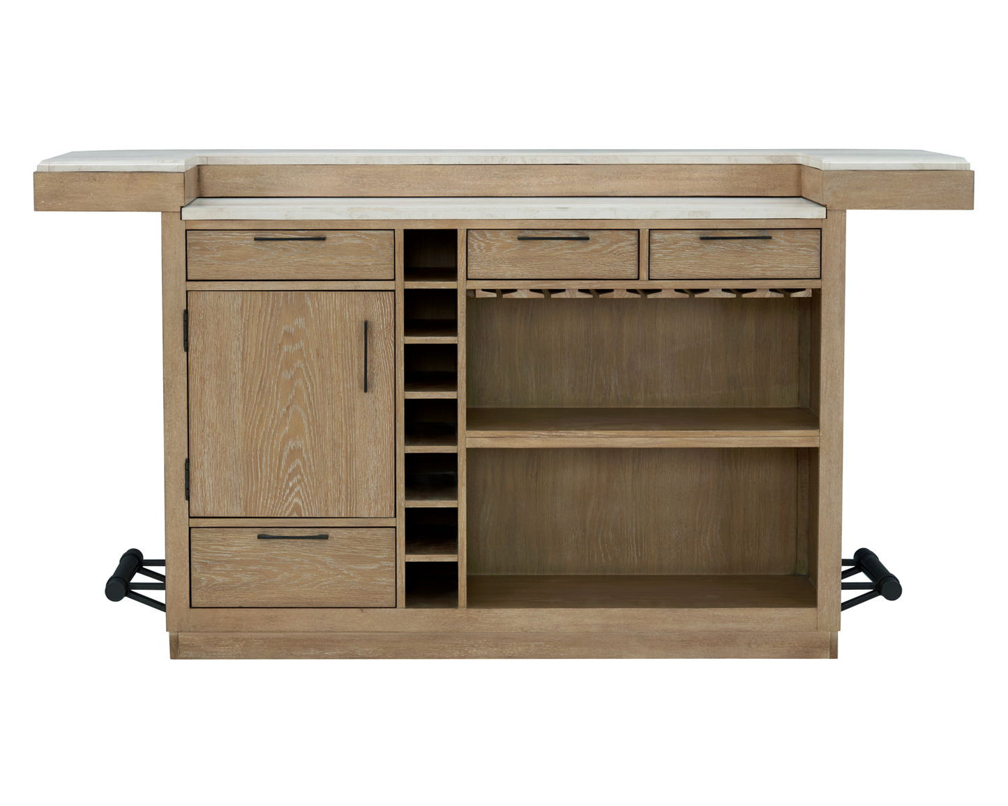 Escape - 78" Dining Bar With 2 Upholstered Swivel Barstools - Glazed Natural Oak