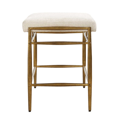 Karleen - Plush Small Brass Bench - White