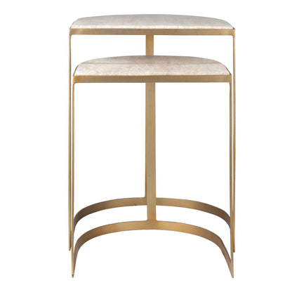 Lindon - Travertine Nesting Tables Set - Gold / White