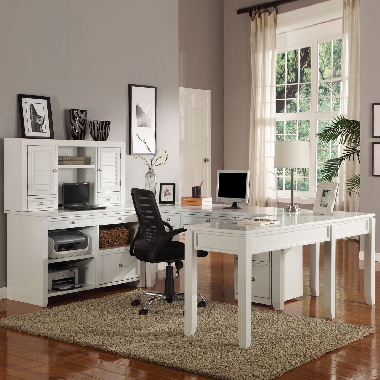 Boca - U Shape Desk With Credenza File And Hutch - Cottage White