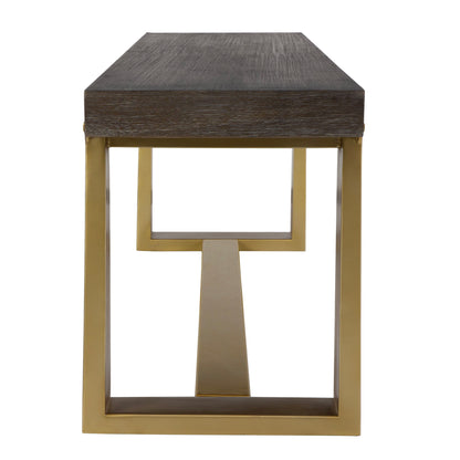 Voyage - Brass And Wood Bench - Gold