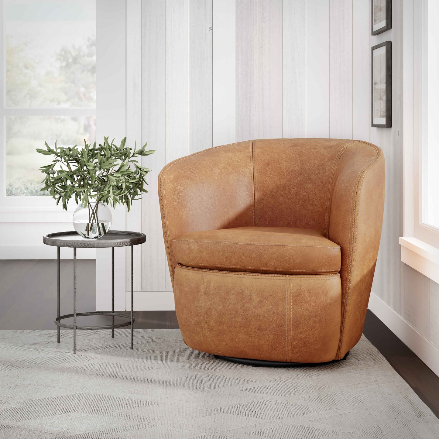 Barolo - 100% Italian Leather Swivel Club Chair (Set of 2)