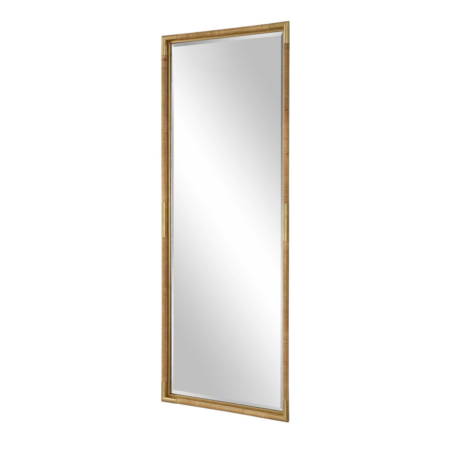 Kampar - Full Length Rattan Tall Mirror - Gold / Woodtone